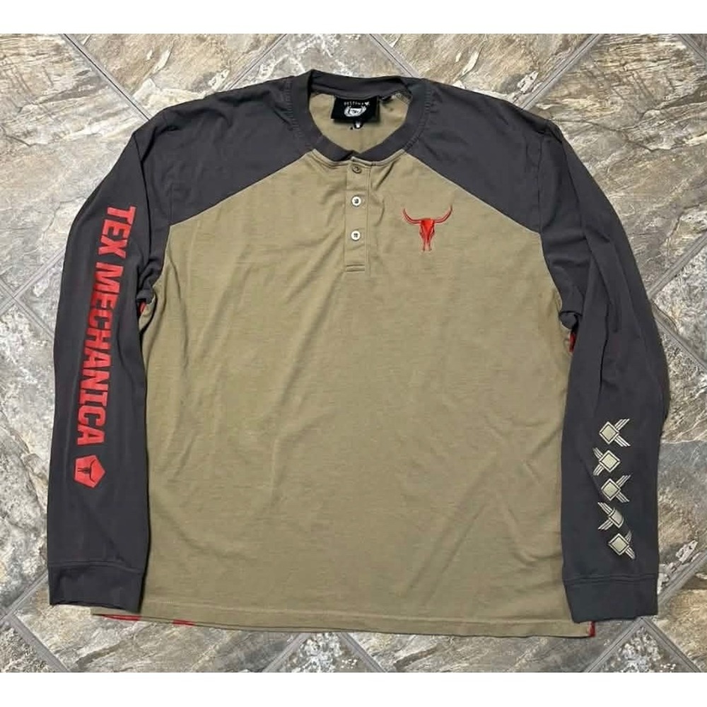 Destiny Bungie Tex Mechanica Henley Mens 3XL Tan Grey Long Sleeve